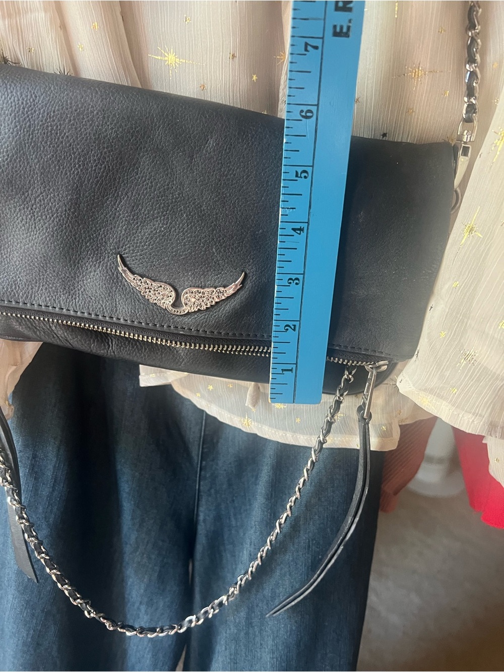 Zadig & Voltaire Black Leather Chain Crossbody with Silver Wing Emblem - Picture 15 of 15